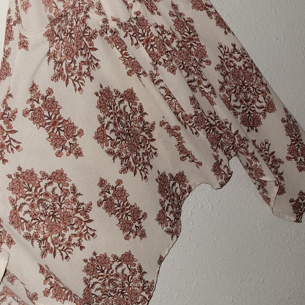 Boho Floral Print Cream and Brown Spaghetti Strap Tank - Picture 3 of 4